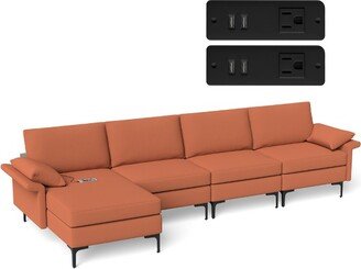 Modern Modular L-shaped Sectional Sofa w/ Reversible Chaise & 4 USB Ports Red