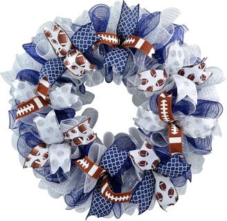 Football Door Wreath, Navy Silver White Mesh Outdoor Front Decor, Foot Ball Custom Team