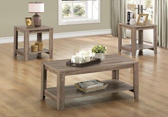 Monarch Specialties 3 Piece Occassional Table Set with Shelves, Dark Taupe