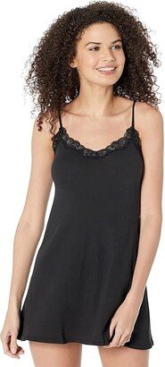 Organic Cotton Lace Trimmed Chemise (Black) Women's Pajama