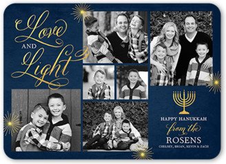 Hanukkah Cards: Flourished Love And Light Hanukkah Card, Blue, Hanukkah, Standard Smooth Cardstock, Rounded