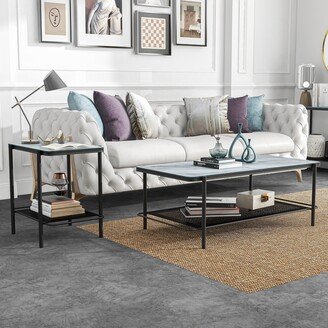 Puetz Contemporary Black Glass Top 2-Piece Coffee Table Set