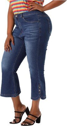 Agnes Orinda Plus Size Jeans for Women Side Slit Bootcut Button Decor Wide Leg Skinny Denim Pants Blue 3X