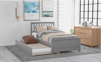 Twin size Wood Platform Bed with Trundle-AA