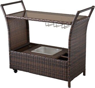 Bahama Wicker Bar Cart - Brown