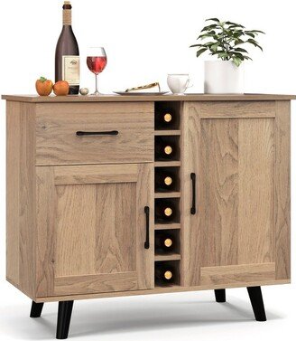 2-Door Wine Bar Cabinet Kitchen Sideboard Buffet with Drawer & Adjustable Shelves