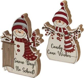 Candy Cane Wishes Chunky Snowman 2 Asstd. - Off-White - 6 high by 4.5 wide by .75 deep