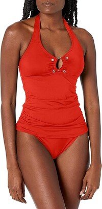 Women's Solid Halter Tankini Swimsuit with Removable Soft Cups (Clementine) Women's Swimwear