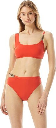 Signature Solids Logo Chain Bikini Top (Ruby) Women's Swimwear