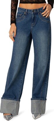 EDIKTED Vesper Cuffed Wide Leg Jeans