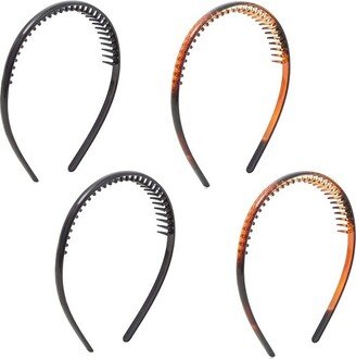 Glamlily 4 Pack Plastic Headbands with Teeth Comb, Hair Accessories for Women, Brown & Black