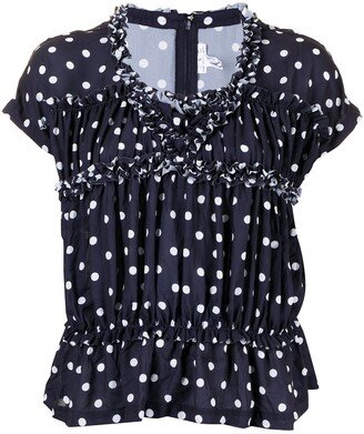 Polka-Dot Ruffle-Trimmed Blouse