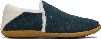 Green Speckled Woven Faux Shearling India Slippers