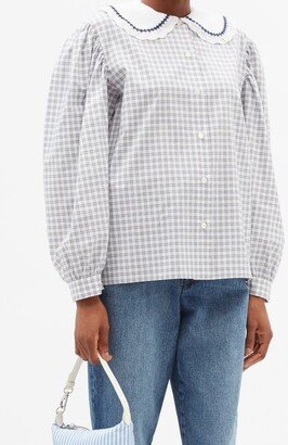 Lace-trimmed Collar Checked Cotton-poplin Shirt