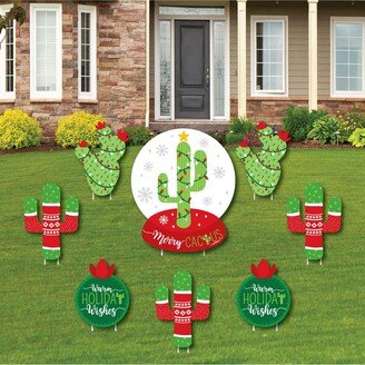 Big Dot Of Happiness Merry Cactus - Outdoor Lawn Decor - Christmas Cactus Party Yard Signs - Set of 8