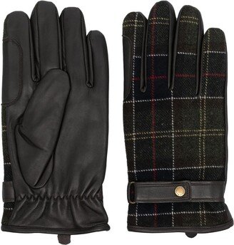 Check-Pattern Leather Gloves