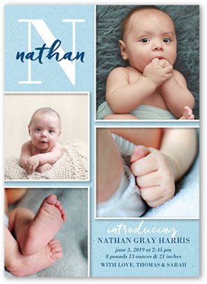Birth Announcements: Monogram Welcome Boy Birth Announcement, Blue, Standard Smooth Cardstock, Square