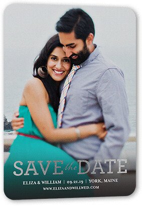 Save The Date Cards: Focused On Forever Love Save The Date, Grey, Silver Foil, 5X7, Signature Smooth Cardstock, Rounded