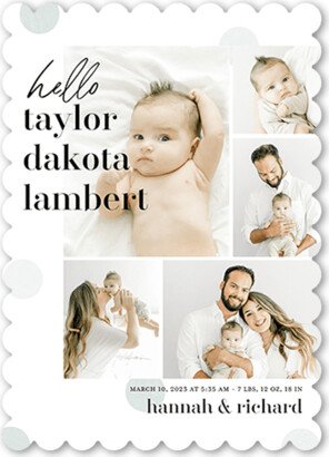 Birth Announcements: Gorgeous Moniker Birth Announcement, Green, 5X7, Pearl Shimmer Cardstock, Scallop