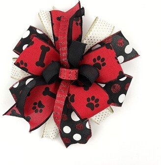 Pre-Made Christmas Dog Print Bow For Wreaths Or Lanterns Mailboxes, Wreath Embellishment Accessory Accent, Tree & Outdoor