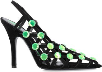 Grid slingback black and fluo freen pump-AA