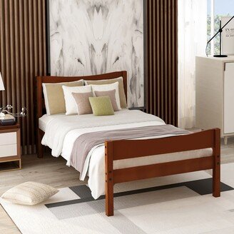 GEROJO Walnut 79.8 Comfortable space saving Twin Size Wood Platform Bed with Headboard and Wooden Slat Support