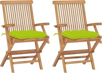 Patio Chairs with Bright Green Cushions 2 pcs Solid Teak Wood - 21.7 x 23.6 x 35