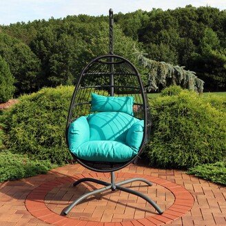 Sunnydaze Decor Penelope Hanging Egg Chair with Seat Cushions and Stand - Turquoise - Chair with Stand