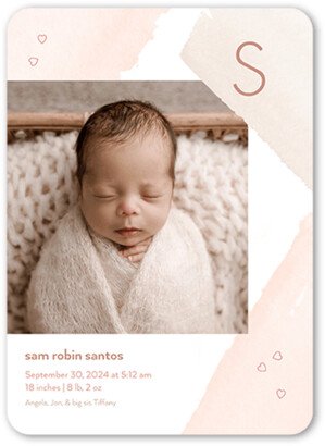 Birth Announcements: Brush Strokes Birth Announcement, Beige, 5X7, Matte, Signature Smooth Cardstock, Rounded