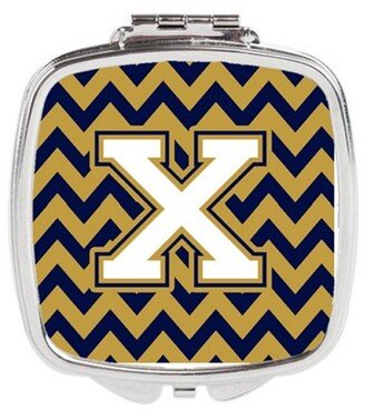 CJ1057-XSCM Letter X Chevron Navy Blue & Gold Compact Mirror