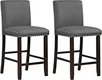 Tangkula Set of 2 Bar Stools Linen Fabric Counter Height Chairs for Kitchen Island Grey