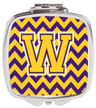 CJ1041-WSCM Letter W Chevron Purple & Gold Compact Mirror, 3 x 0.3 x 2.75 in.