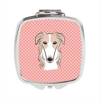 BB1228SCM Checkerboard Pink Borzoi Compact Mirror, 2.75 x 3 x .3 In.