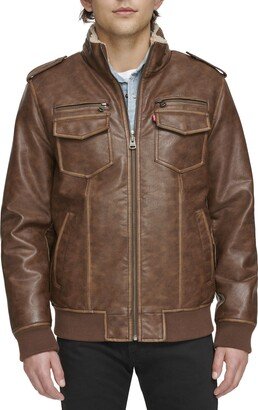 Men's Faux Leather Sherpa Aviator Bomber Jacket (Regular & Big & Tall Sizes)-AA