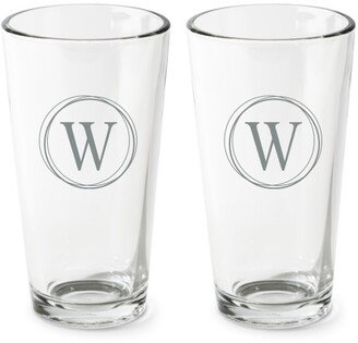 Pint Glasses: Circle Monogram Pint Glass, Etched Pint, Set Of 2, White
