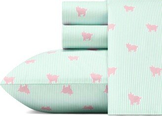 Poppy & Fritz Pigs Cotton Percale 4 Piece Sheet Set, Queen