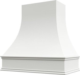 White Wood Range Hood Curved Front With Decorative Molding 30 36 42 48 Wide | Kitchen Wall Mount Stove Oven Vent Hoods