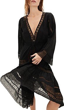 Minoru Drawstring Lace Inset Midi Dress Swim Cover-Up