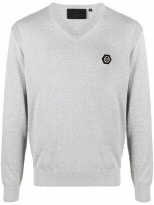 logo-patch V-neck jumper-AG