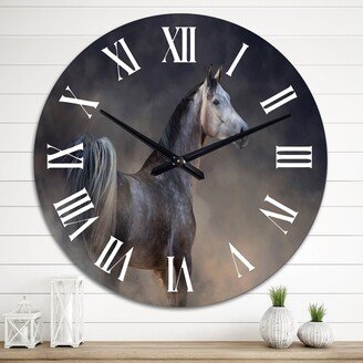 Designart 'Grey Arabian Horse Run Free On Desert Dust' Traditional wall clock