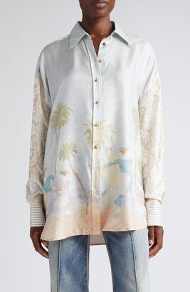 Sensory Mixed Print Silk Button-Up Shirt