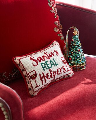 Santa's Real Helper Needlepoint Pillow, 6.5 x 9