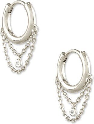 Davina Sterling Silver Huggie Earrings in White Diamond