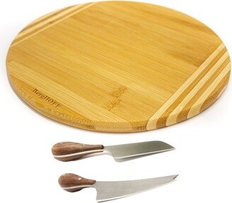 Bamboo 3Pc Round Board and Aaron Probyn Cheese Knives Set