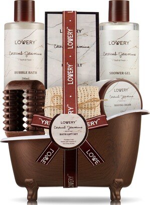 Lovery Coconut Jasmine Luxury Bath and Body Set - Home Spa Self Care Kit with Massager