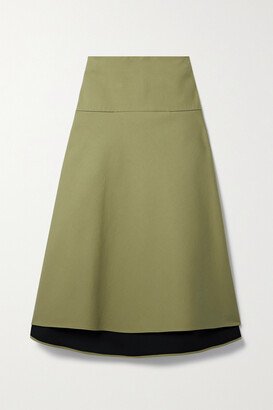 Cotton-twill Midi Skirt - Green