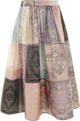 Lyrical Book Print Midi Skirt