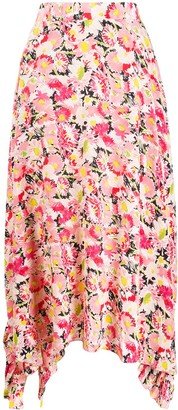 Cotton Draped Ruffle Skirt In Flower Print