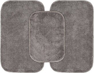 3pc Traditional Nylon Washable Bathroom Rug Set Gray