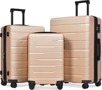 EDWINRAY 3 Piece Luggage Sets Hard Case Expandable Checked Luggage Suitcase Set, Champagne